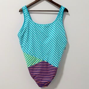 Land's End Striped Multicolor One-Piece Swimsuit Womens Size 24W Beach Vacation